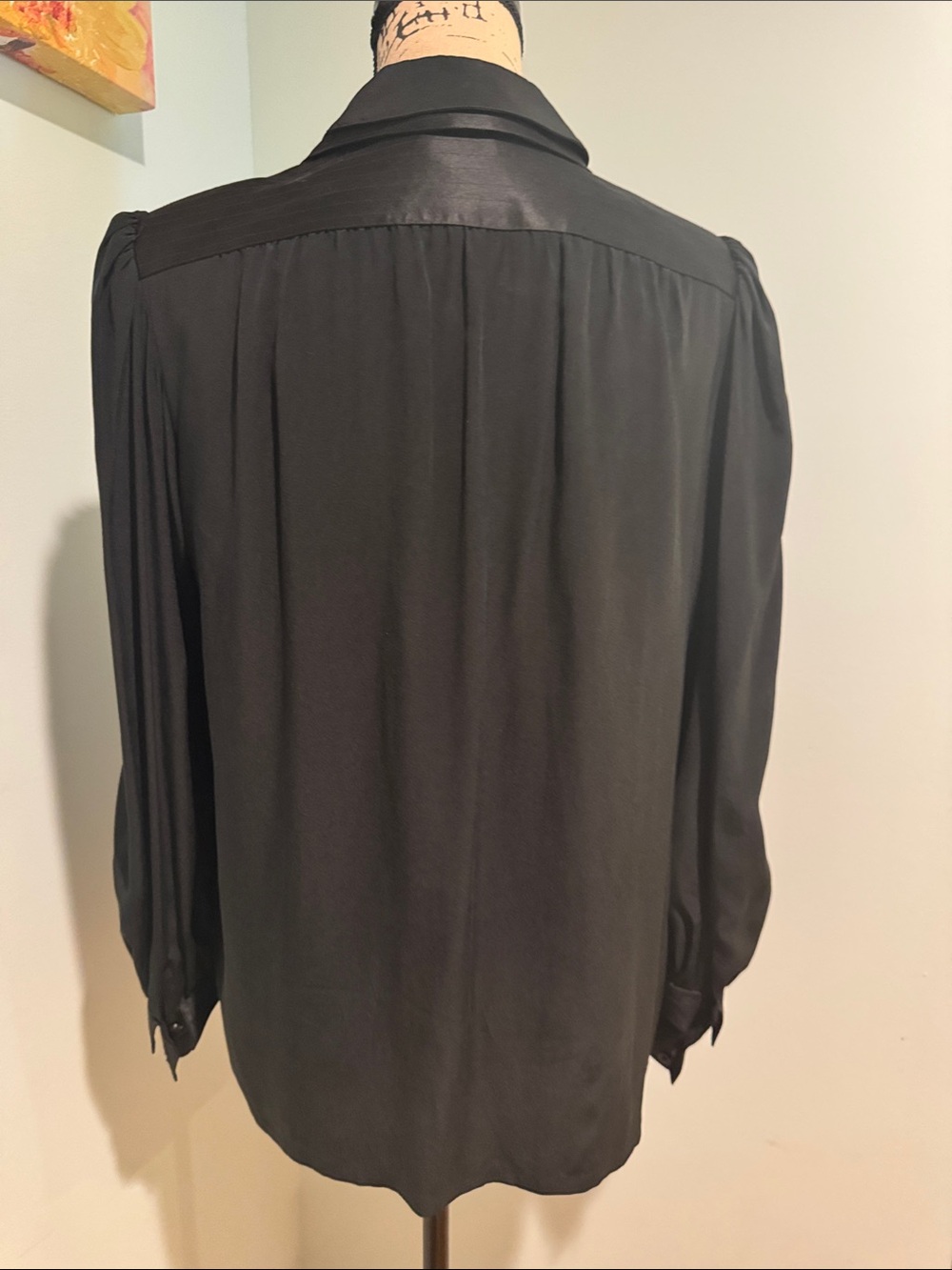 Vintage silk Francesca of Damon Black Long-Sleeve Collared Women's Blouse - Picture 6 of 13